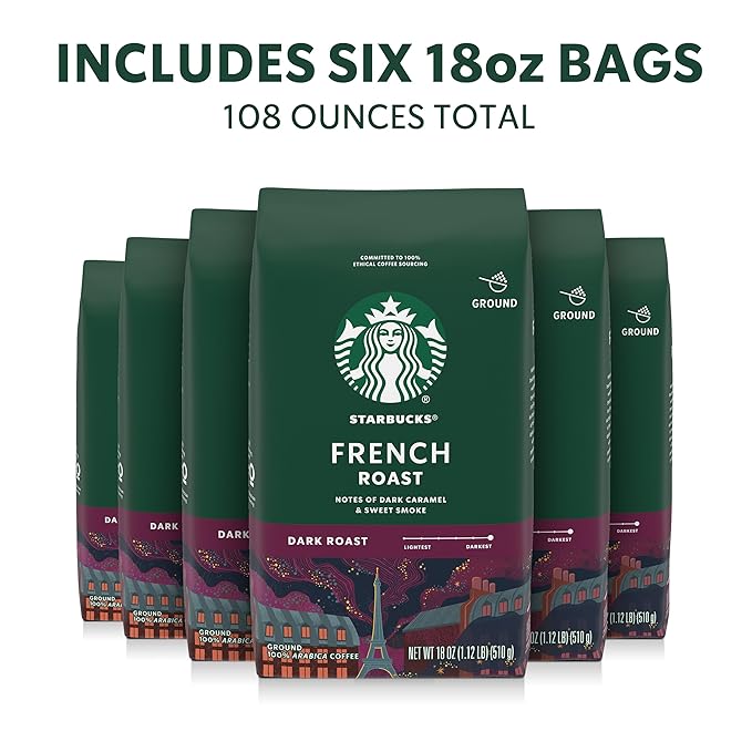 Starbucks Ground Coffee, Dark Roast Hot or Iced Coffee, French Roast, Six 18 oz - Image 2