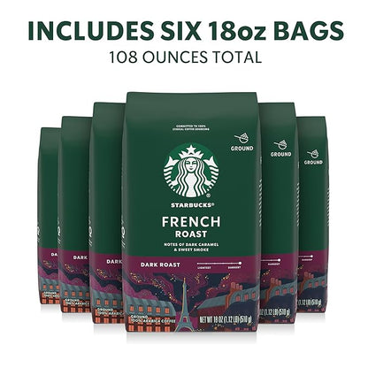 Starbucks Ground Coffee, Dark Roast Hot or Iced Coffee, French Roast, Six 18 oz - Image 2