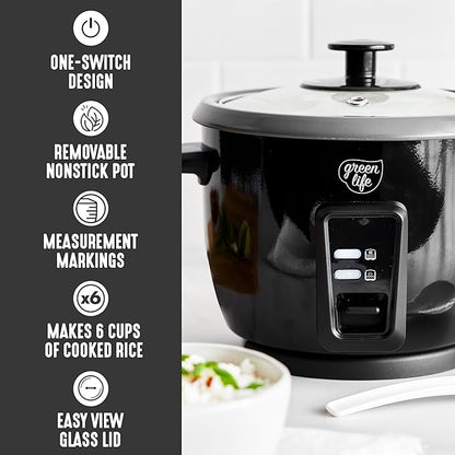 GreenLife Rice Cooker with Removable PFAS-Free Ceramic Nonstick Pot, 3-Cups - Image 4