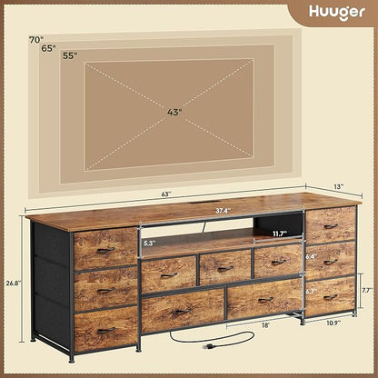 Huuger 63 Inch TV Stand for 65, 70 Inch TV, 11 Drawer Long Dresser - Image 3