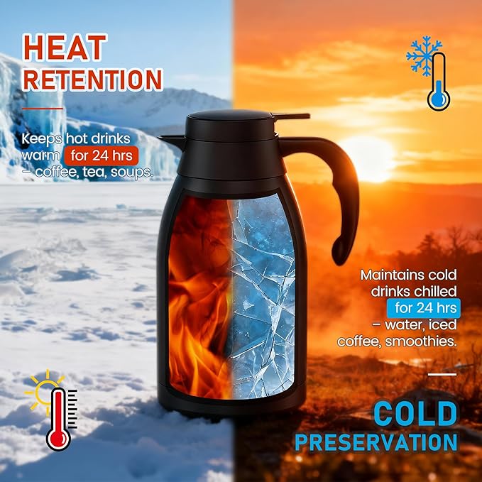 Thermal Coffee Carafe 2L/68 Oz Double-Wall Vacuum 304 Stainless Steel Insulated - Image 2