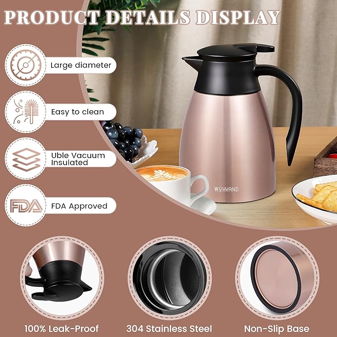 34 Oz Thermal Coffee Carafe, Stainless Steel Insulated Vacuum coffee crafts to - Image 6