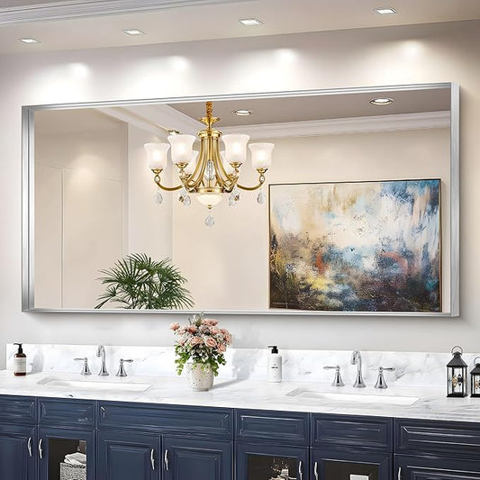 CIRCUMI Silver Bathroom Mirror, Brushed Finish, Tempered Glass, Large Mirror by CIRCUMIMirror