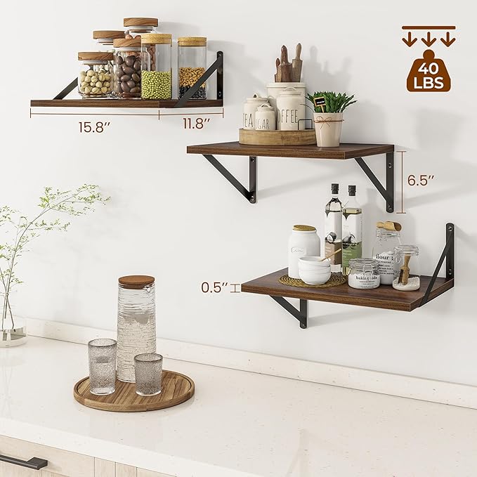 Heimlove Deep Floating Shelves for Wall, 12 Inch Deep Floating Shelves Set of 3 - Image 3