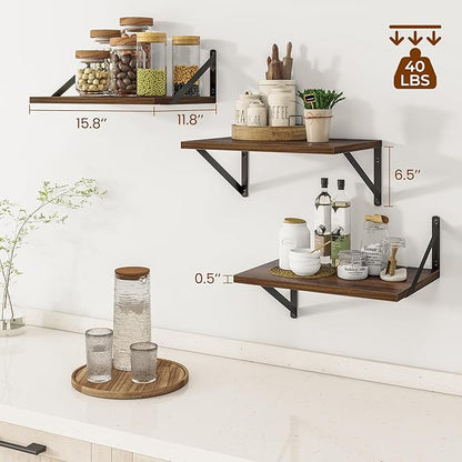 Heimlove Deep Floating Shelves for Wall, 12 Inch Deep Floating Shelves Set of 3 - Image 3