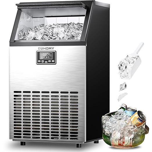 EUHOMY Commercial Ice Maker Machine, Moon-Shaped Ice, 100lbs/24H Stainless by EUHOMY