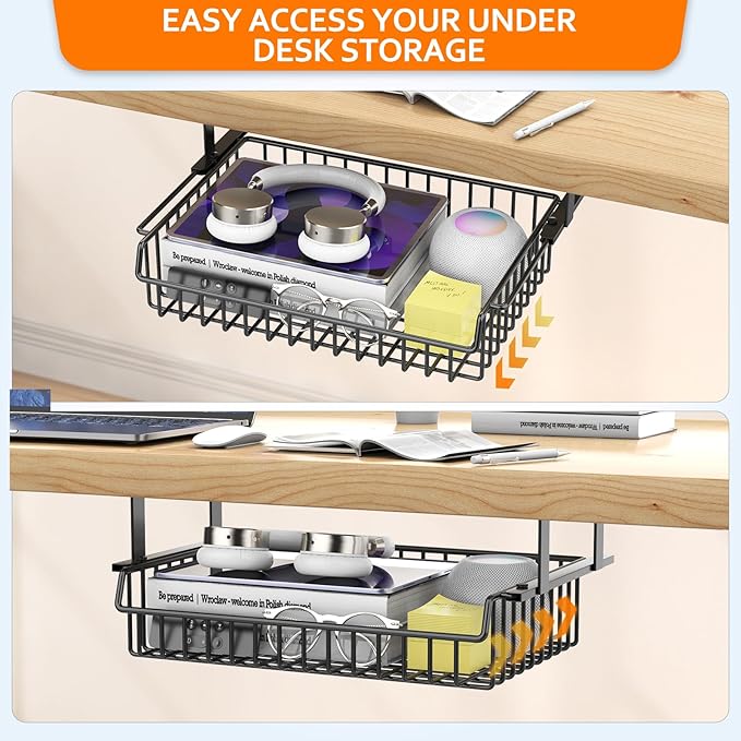 Under Desk Drawer, Slide Out Design, No Drill Metal Under Desk Cable Management - Image 5