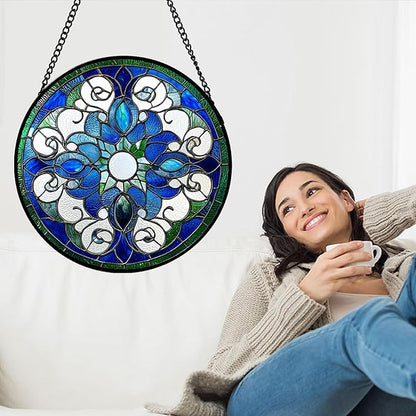 DASTOLL Stained Glass Window Hanging, Boho Style Sun Catchers Diamond Glass - Image 2