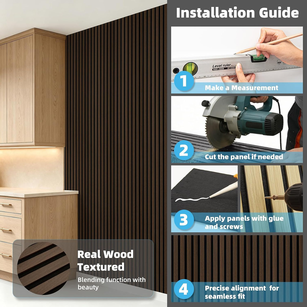 Art3d 94 x 12.6 Inch Acoustic Wood Slat Wall Panel, 6-Piece, Walnut