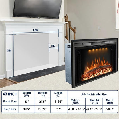 43 Inches Electric Fireplace Insert, 750W/1500W Fireplace Heater - Image 6