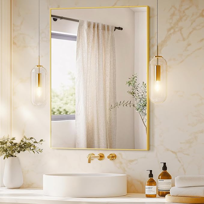 Bathroom Vanity Mirror for Wall, HD Shatterproof Glass, Hangs Horizontally or - Image 2
