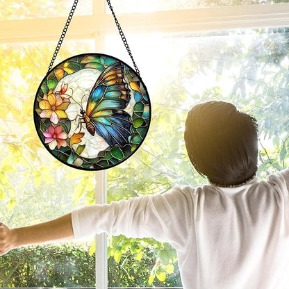 DASTOLL Stained Glass Window Hanging, Butterfly Flower Sun Catchers Diamond - Image 4