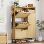 Rattan Wooden Shoe Cabinet, Freestanding 3-Flip Drawer Shoe Storage Organizer by Unknown