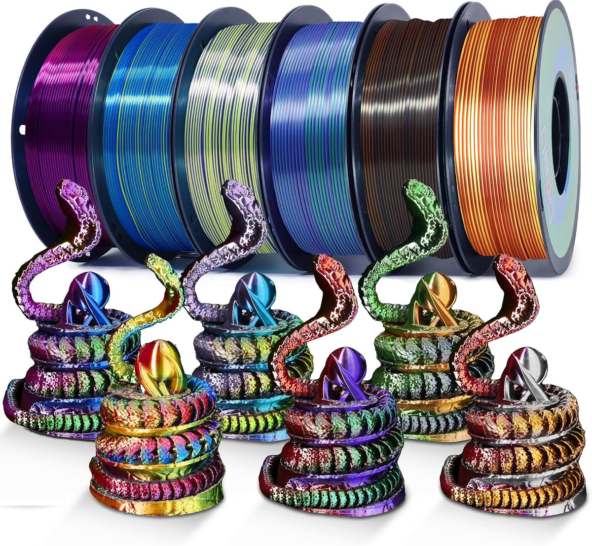 YOUSU 3D Printer Filament Silk PLA Filament Rainbow Color,1.75mm Tri Color PL...