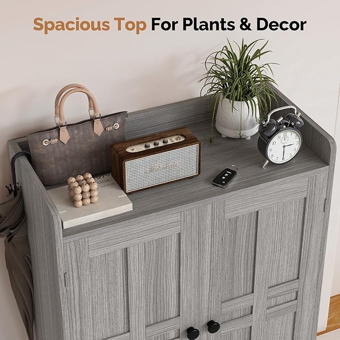 Farmhouse Shoe Cabinet with Doors, 6-Tier Wooden Shoe Organizer with Adjustable - Image 7