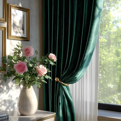 FMFUNCTEX Velvet Curtains Emerald Green Thermal Insulated Curtains - Image 2