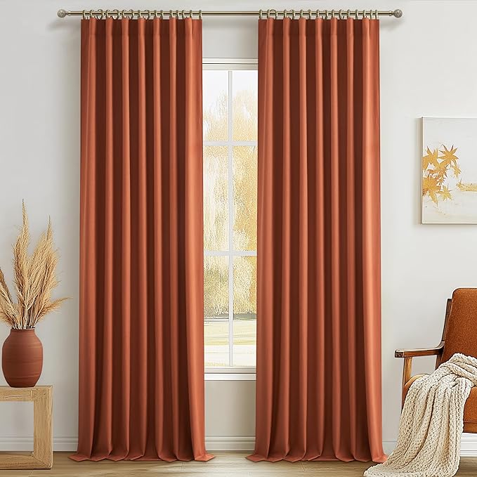 Fall Burnt Orange Curtains Blackout 108 Inches Long 2 Panels Set, Terracotta by QJMYDECO