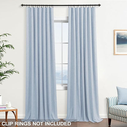 KOUFALL Light Blue Back Tab Linen Blackout Curtains 52x90 Inches Long - Image 4