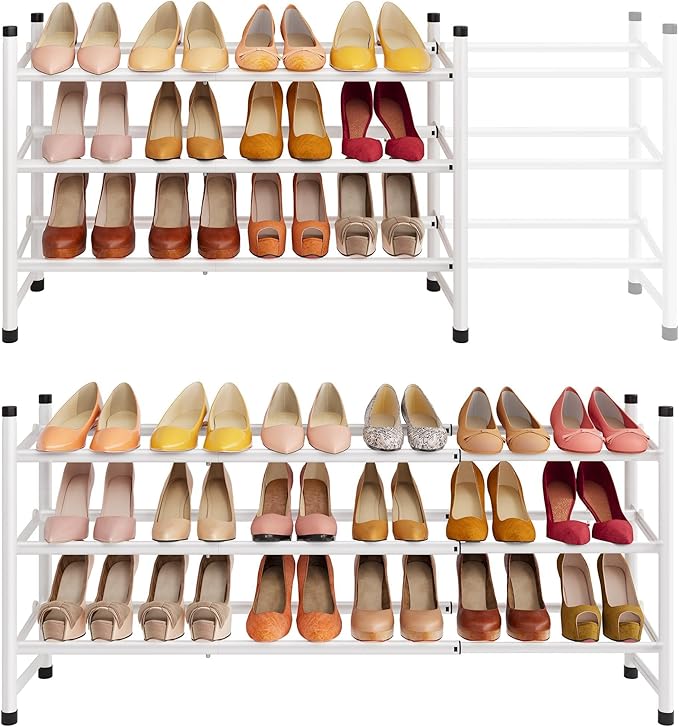 Tajsoon Expandable Shoe Rack for Closet 3 Tier, 28“-41“Adjustable & Stackable by Tajsoon