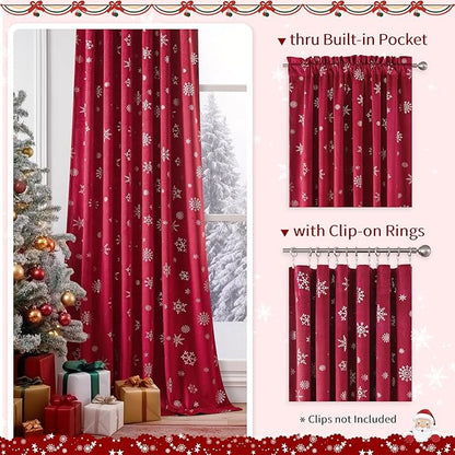 FMFUNCTEX Snowflake Red Christmas Velvet Blackout Curtains - Image 2