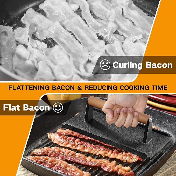 Yoehka Cast Iron Grill Press-1PCS, Heavy Duty Bacon/Burger/Griddle/Chef Press - Image 4