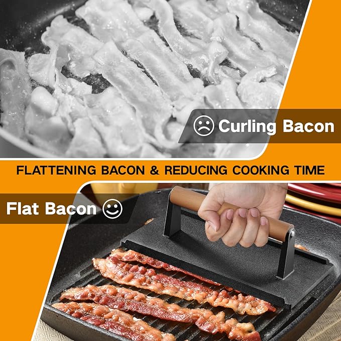 Yoehka Cast Iron Grill Press-2PCS, Heavy Duty Bacon/Burger/Griddle/Chef Press - Image 4