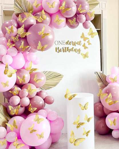 72Pcs 3D Butterfly Wall Decor, Gold Butterfly Fathers Day Decorations, 4 Styles 3 Sizes Removable Butterflies Room Decor Butterflies Wall Stickers for Birthday Party Tea Cake Flower Decorations