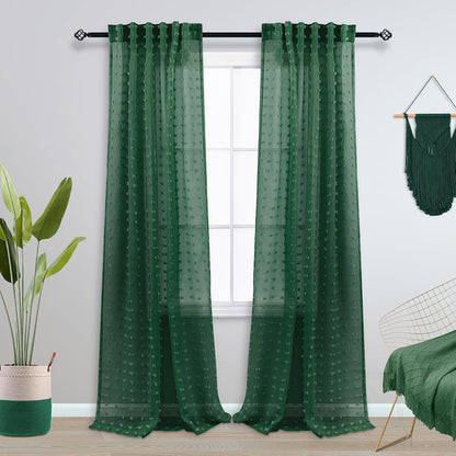 KOUFALL Dark Emerald Green Curtains for Living Room 96 Inch Long 2 Panel Set Sheer Vintage Moody Curtains for Bedroom Dining Room Cortinas De Navidad para Sala Navideñas