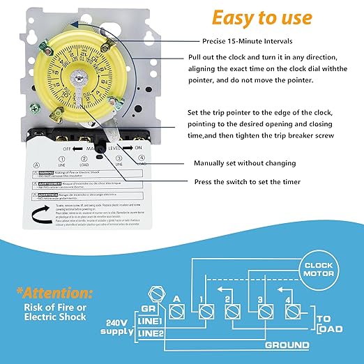 T104M Mechanical Time Switch, 208-277 VAC 5HP 40A DPST Time Switch, 24 Hour 12 - Image 3