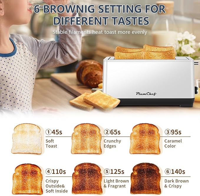 4-Slice Toaster, Extra Wide Long Slot Toaster, 6 Browning Settings, - Image 6