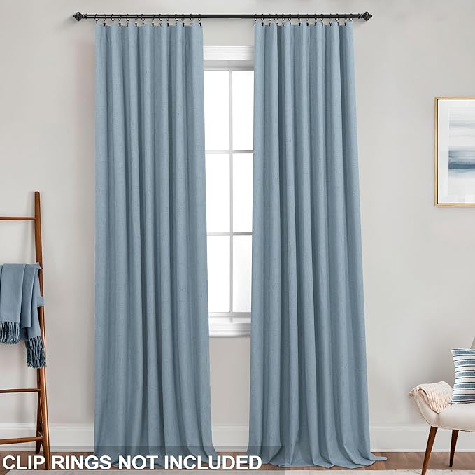 KOUFALL 90 Inch Stone Blue Linen Blackout Curtains, Thermal Insulated Blue Grey - Image 3