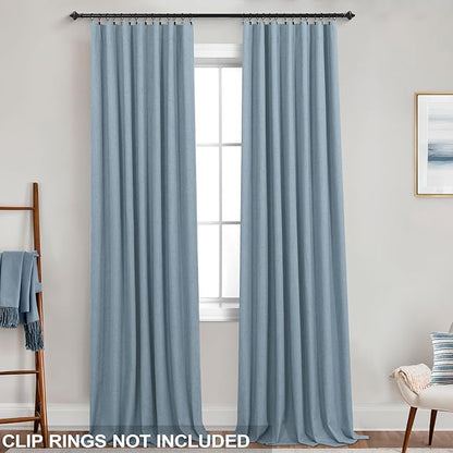 KOUFALL 90 Inch Stone Blue Linen Blackout Curtains, Thermal Insulated Blue Grey - Image 3