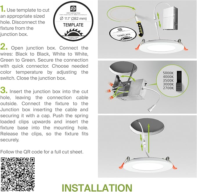 ASD 1 Pack 11/12 Inch LED Recessed Lighting 24W, 5 CCT 2700K-5000K CRI90+ - Image 8