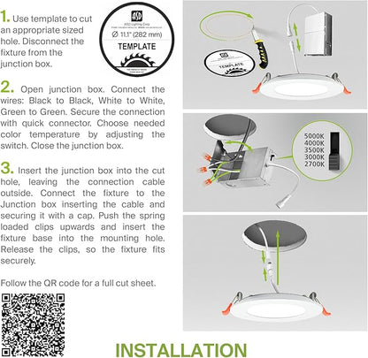 ASD 1 Pack 11/12 Inch LED Recessed Lighting 24W, 5 CCT 2700K-5000K CRI90+ - Image 8