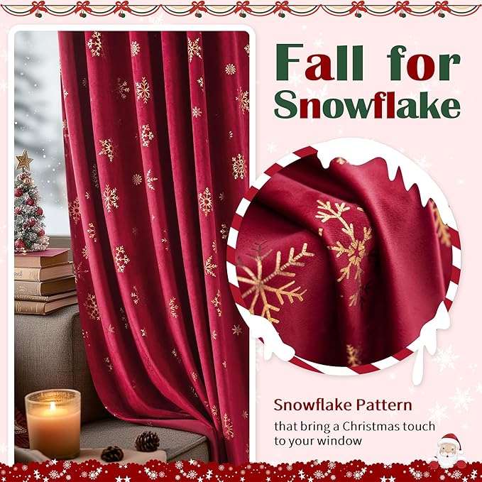 FMFUNCTEX Red Christmas Velvet Blackout Curtains - Image 4