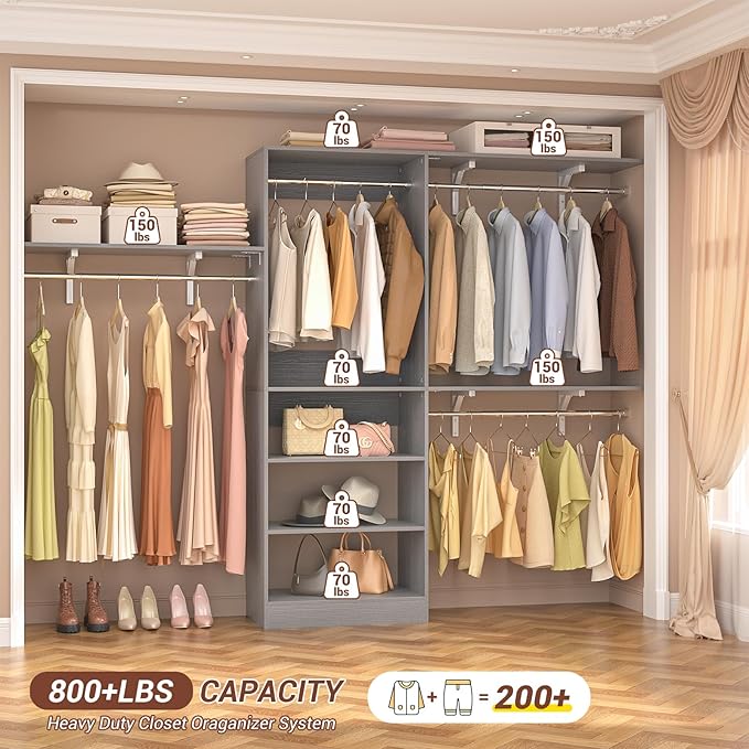 8FT Closet System with Shelves, Wall Mount Bedroom Wardrobe Walk-in Closet - Image 3