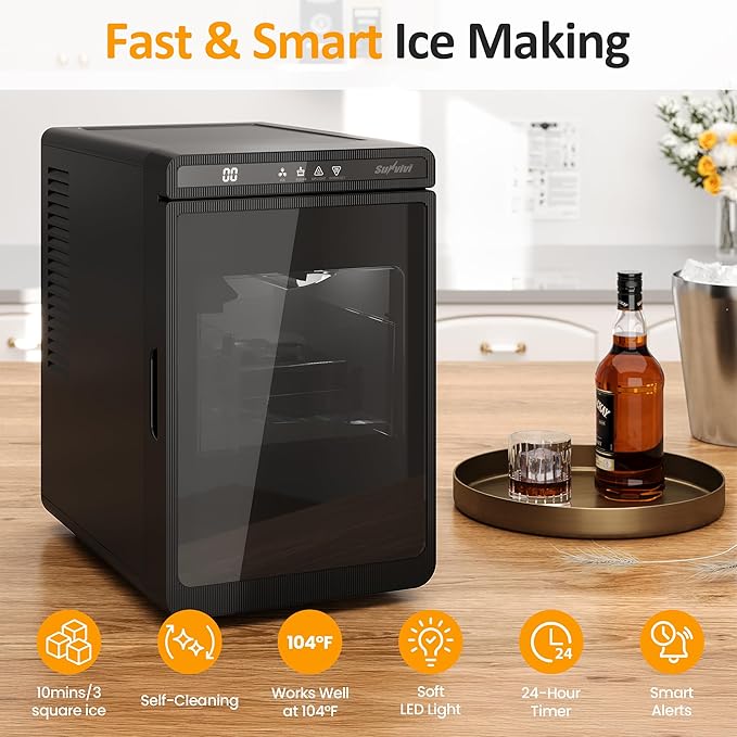 Crystal Clear Ice Maker, Compact Countertop Ice Machine, 3 x 1.6 Ice Cubes - Image 2