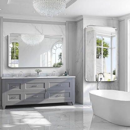 CIRCUMI Silver Bathroom Mirror, Rounded Corner, Tempered Glass, Large Mirror - Image 4