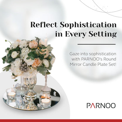 8 Inch Round Mirror Plate, Set of 12-1.5mm Thick Glass Plate Mirror Tiles w/Smooth Edges - Perfect Candle Wedding Centerpiece Table Decorations, Home Accent Wall Decor, & More - PARNOO