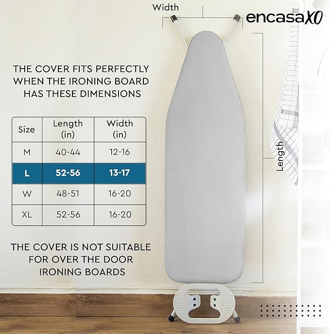 Encasa XO Ironing Board Cover and Pad 54"x15" - 4mm Felt & 2mm Foam Metallized - Image 2