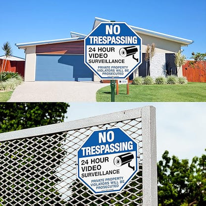 4-Pack No Trespassing Sign Private Property Protected By Video Surveillance - Image 6