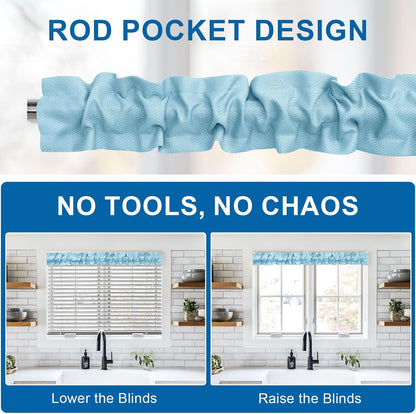 XWZO Sleeve Topper with Top Bottom Ruffle Sleeves Valances Home Décor Window Treatment Bedroom Nursery Kitchen Window Curtain Header, 58" x 5",1 Piece, Textured-Sky Blue