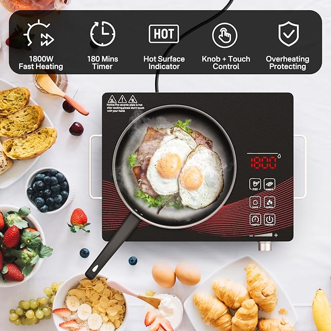 1800W Infrared Hot Plate, Portable Electric Ceramic Cooktop - Image 2