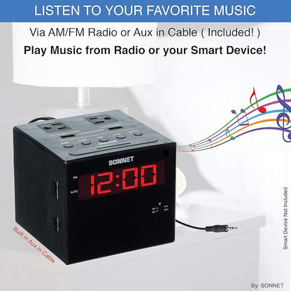 Sonnet Alarm Clock Charging Station, AM FM Radio, Dual USB Charging Ports - Image 6