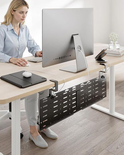 Under Desk Cable Management Tray, 30.2" Vertical Metal Pegboard Organizer - Image 8