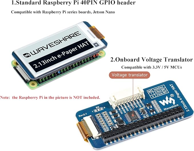 2.13inch E-Ink Display HAT V4 Version, Support Partial Refresh - Image 3