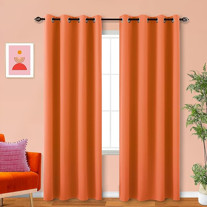 KOUFALL Orange Blackout Curtains 2 Panels, Thermal Insulated Curtains by KOUFALL