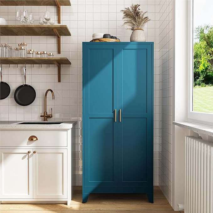 COFaR 61" Pantry Cabinet in Peacock Blue, Farmhouse Storage Cabinet - Image 3