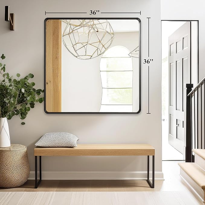 Fabuday Black Bathroom Mirror Wall Mounted- 36x36 Inch Big Framed Mirror - Image 3