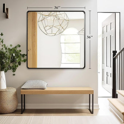 Fabuday Black Bathroom Mirror Wall Mounted- 36x36 Inch Big Framed Mirror - Image 3